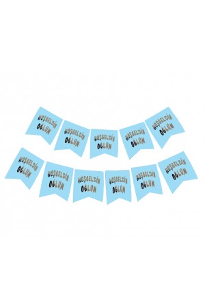 Hoşgeldin Oğlum Yazılı Mavi Üzeri Gümüş Yeni Doğan Bebek Doğum Süsü Afiş Bayrak Flama 2.2 Metre