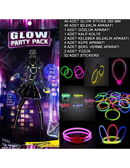 Glow Parti Seti 152 Parçalık Lüks Glow Stick Kostüm Seti