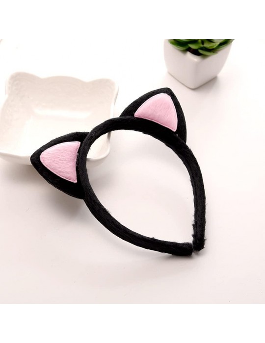 Sevimli Kedi Kulak Pofuduk Kedi Taç Siyah İçi Pembe Renk 17x15 cm