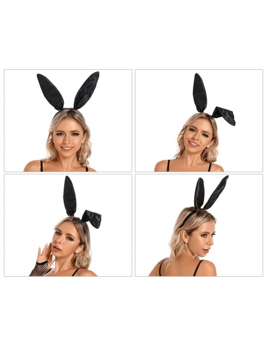 Siyah Renk Saten Kaplama Şekil Verilebilir Tavşan Kulak Taç 35x11 cm