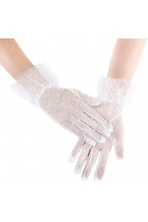 Kısa Boy Güpürlü Beyaz Puantiyeli Tül Eldiven Beyaz Renk Kısa Boy Güpürlü Beyaz Puantiyeli Tül Eldiven Beyaz Renk