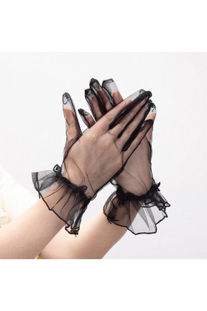 Kısa Boy Likralı Güpürlü Yetişkin Tül Eldiven Siyah Renk Kısa Boy Likralı Güpürlü Yetişkin Tül Eldiven Siyah Renk