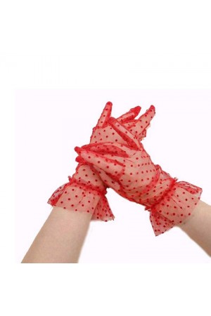 Kısa Boy Güpürlü Kırmızı Puantiyeli Tül Eldiven Kırmızı Renk Kısa Boy Güpürlü Kırmızı Puantiyeli Tül Eldiven Kırmızı Renk
