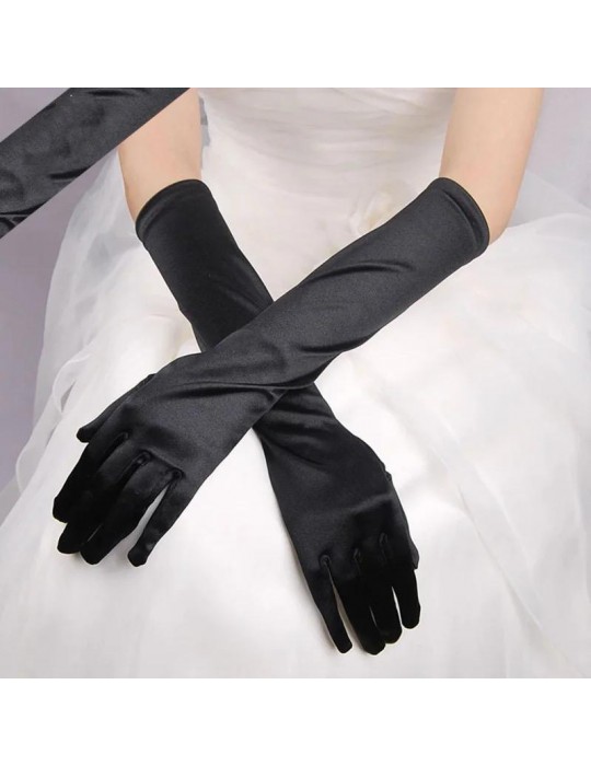 Uzun Boy Ekstra Parlak Saten Eldiven Siyah Renk