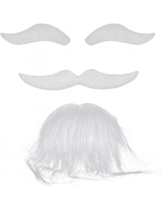 Beyaz Renk Kendinden Yapışkanlı Takma Sakal Bıyık ve Kaş Seti