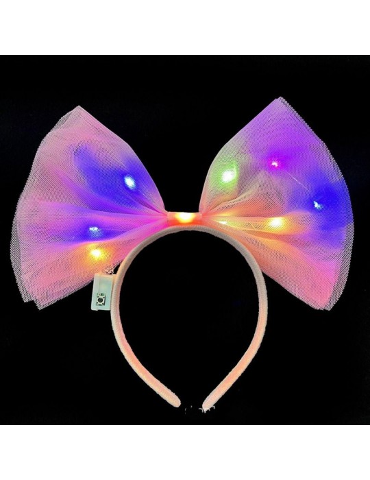 Rengarenk Led Işıklı Fiyonk Şekilli Tül Parti Tacı Pembe Renk 25x25 cm