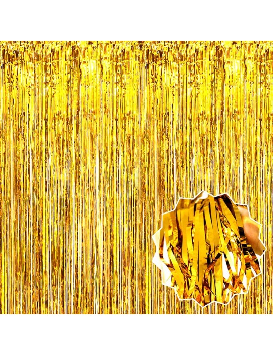 Altın Gold Renk Ekstra Metalize Parlak Saçaklı Arka Fon Perde İthal 1x2 Metre