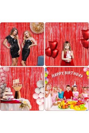 Kırmızı Renk Ekstra Metalize Parlak Saçaklı Arka Fon Perde İthal 1x2 Metre