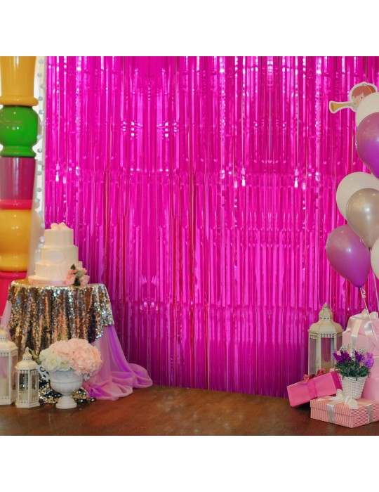 Fuşya Renk Ekstra Metalize Parlak Saçaklı Arka Fon Perde İthal 1x2 Metre
