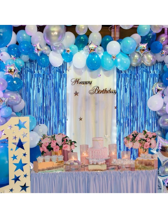 Mavi Renk Ekstra Metalize Parlak Saçaklı Arka Fon Perde İthal 1x2 Metre