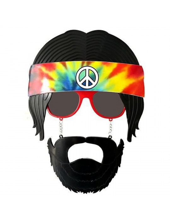 Siyah Saçlı Bandana Tasarımlı Hippi Parti Gözlüğü 26x18 cm