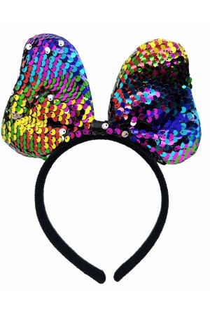 Renk Değiştiren Pullu Payetli Fiyonk Parti Tacı Rengarenk Gümüş Renk 20x16 cm