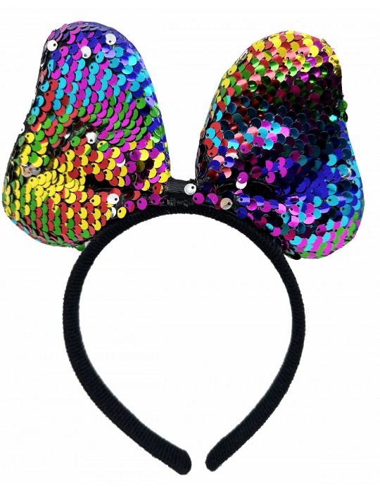 Renk Değiştiren Pullu Payetli Fiyonk Parti Tacı Rengarenk Gümüş Renk 20x16 cm