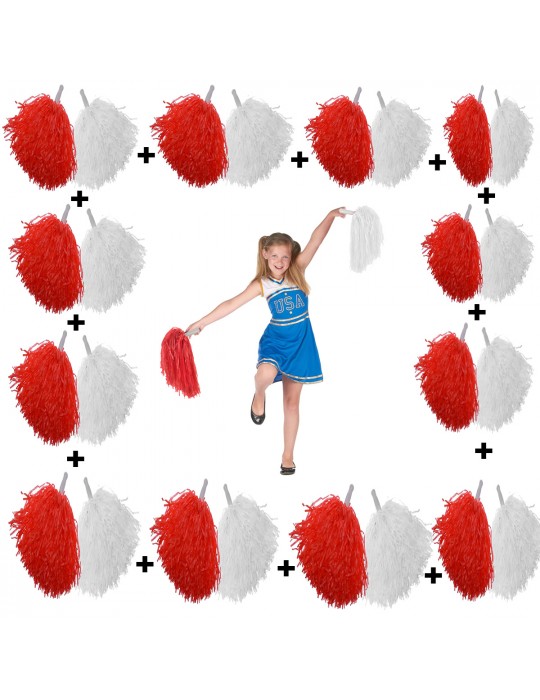 12 Çift ( 24 Adet ) Kırmızı-Beyaz Renk 23 Nisan 19 Mayıs 29 Ekim Okul Gösteri Ponponları