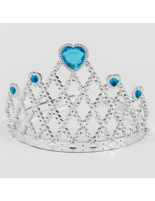 Mavi Kalpli Gümüş Renk Kraliçe Tacı Prenses Tacı