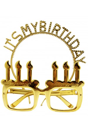 İt's My Birthday Yazılı Taç ve Mum Şekilli Gözlük Seti Altın Renk