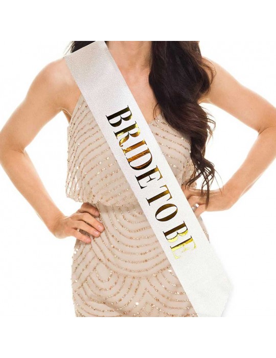 Beyaz Üzeri Altın Büyük Bride To Be Yazılı Simli Işıltılı Kuşak Kemer 10 cm Genişlik