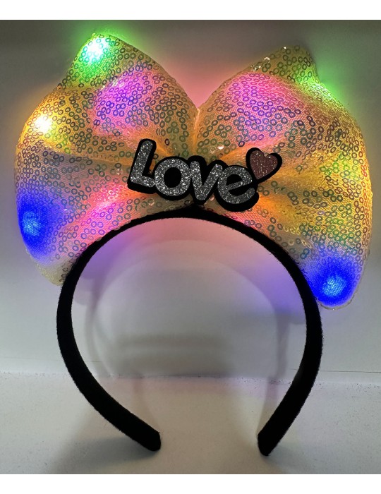 Led Işıklı 3 Farklı Fonksiyonda Yanan Gümüş Love Yazılı Sarı Fiyonk Taç 20X17 cm