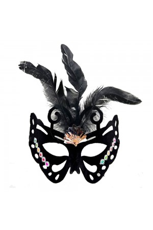 Siyah Renk Siyah Süet Kaplama Tüylü Figür Parti Maskesi 24x18 cm