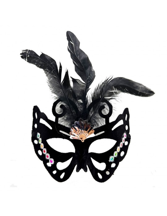 Siyah Renk Siyah Süet Kaplama Tüylü Figür Parti Maskesi 24x18 cm