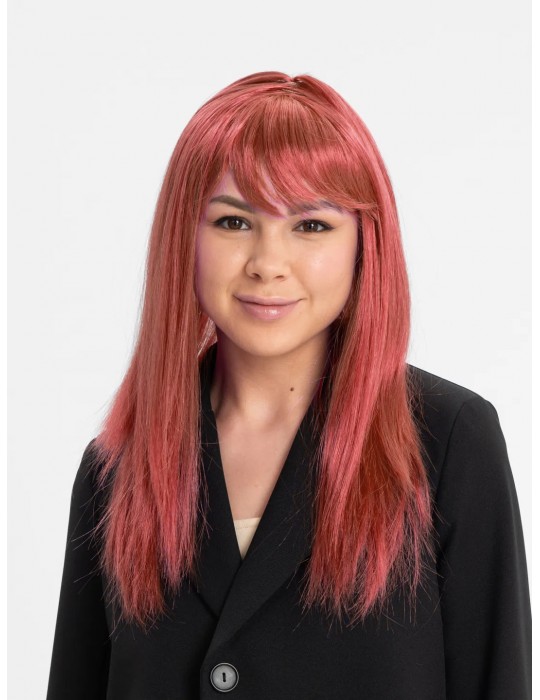Kızıl Renk Düz Kesim Uzun Parti Peruğu Takma Saç