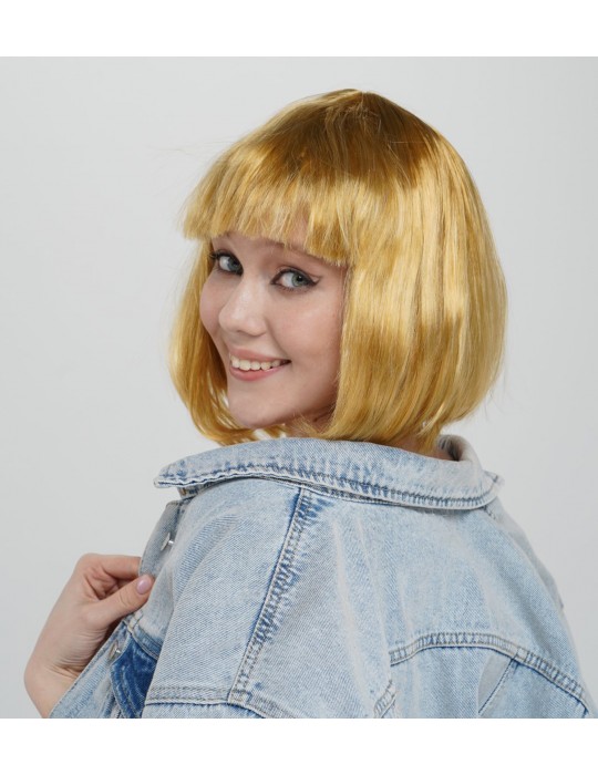 Altın Renk Düz Kesim Küt Parti Peruğu Kısa Takma Saç