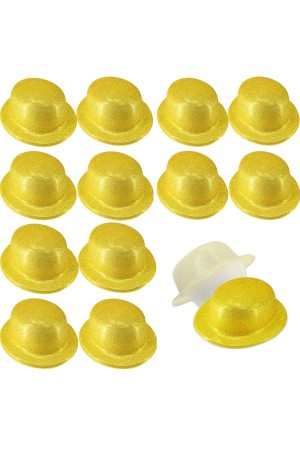 Altın Renk Simli Melon Yuvarlak Parti Şapkası 12 Adet