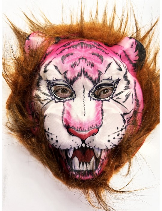 Kahverengi Saçlı Pembe Yüz Kurt Maske Kaplan Maske Mega Peluş 26 No