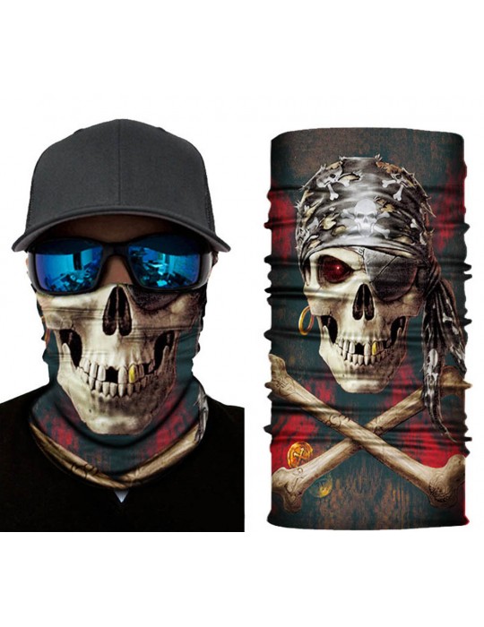 Siyah Renk Üzeri Likralı Korsan Kafatası Baskılı Baf Buff Bandana 30x48 cm