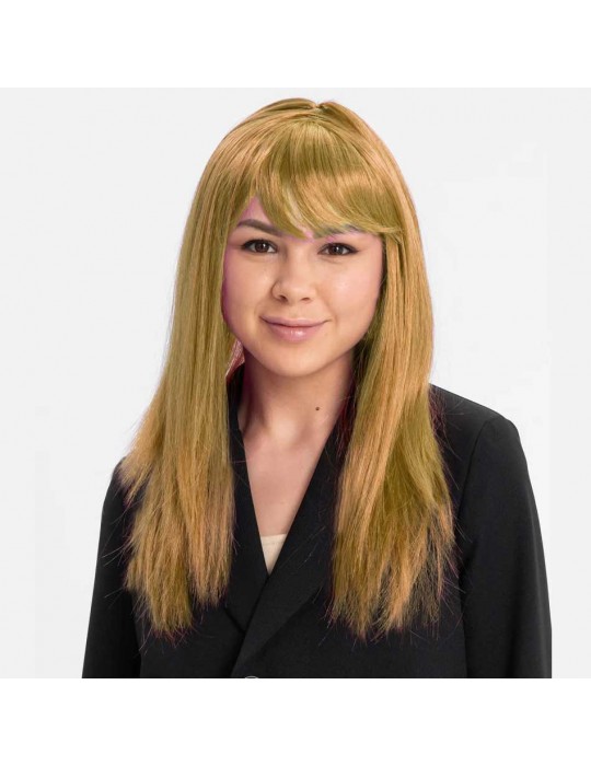 Altın Renk Düz Kesim İçi Astarlı Uzun Parti Peruğu Takma Saç