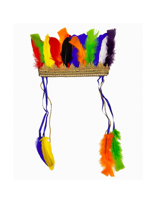 Rengarenk Tüylerle İşlenmiş Lastikli Kızılderili Başlığı