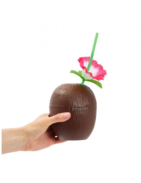 Hindistan Cevizi Hawaii Luau Aloha Pipetli İçecek Kabı Bardak 10x13 cm 1 Adet