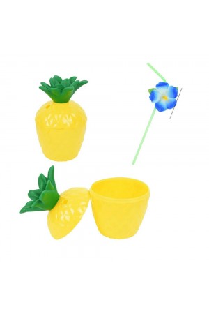 Ananas Hawaii Luau Aloha Pipetli İçecek Kabı Bardak 10x13 cm 1 Adet
