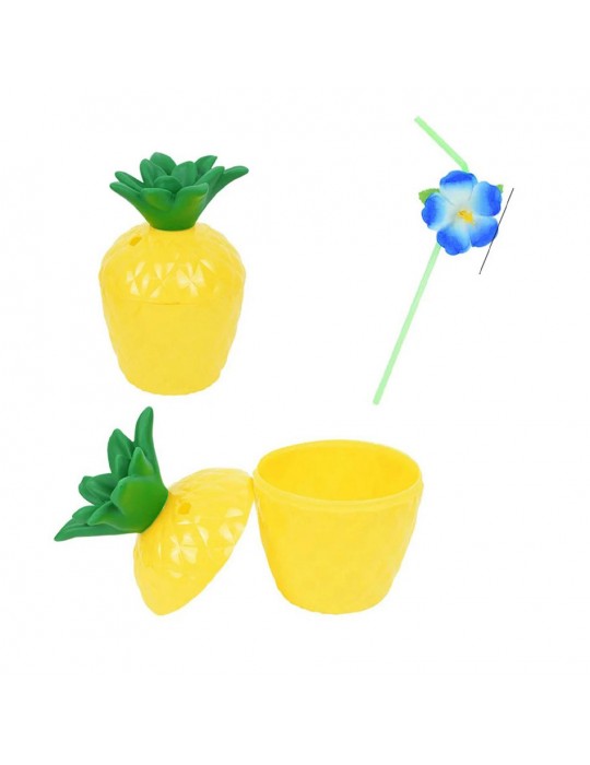 Ananas Hawaii Luau Aloha Pipetli İçecek Kabı Bardak 10x13 cm 1 Adet