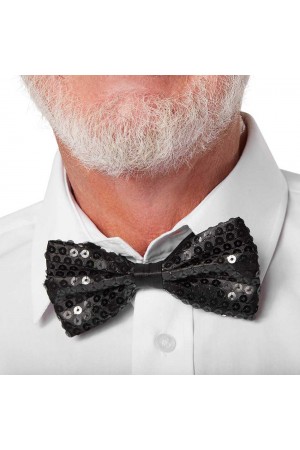 Gece Işıltısı Siyah Payetli Pullu Papyon 7x2 cm