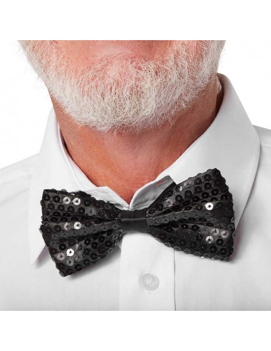 Gece Işıltısı Siyah Payetli Pullu Papyon 7x2 cm