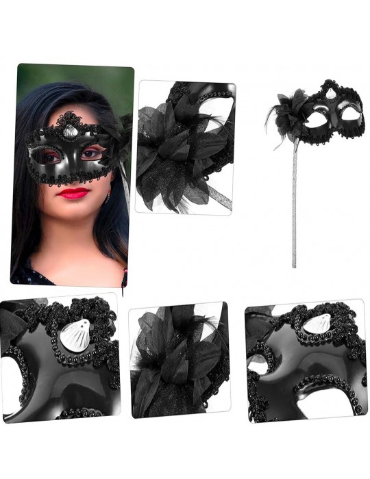 Siyah Işıltılı Tutmalı Fotoğraf Çekimi Maskesi 18x29 cm