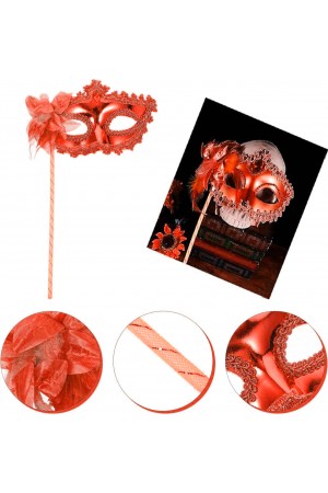 Kırmızı Işıltılı Tutmalı Fotoğraf Çekimi Maskesi 18x29 cm