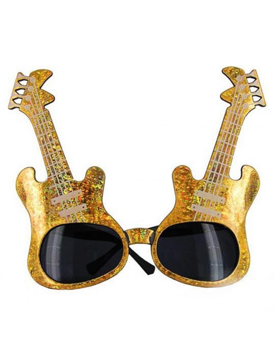 Altın Renk Rockn Roll Gitar Şekilli Parti Gözlüğü 15x15 cm