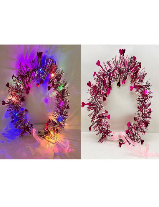 Kalp Püsküllü Gece Parıltısı 3 Modlu LED li Işıklı Taç Fuşya Renk