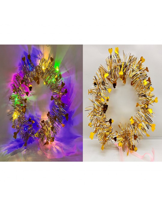 Kalp Püsküllü Gece Parıltısı 3 Modlu LED li Işıklı Taç Altın Renk