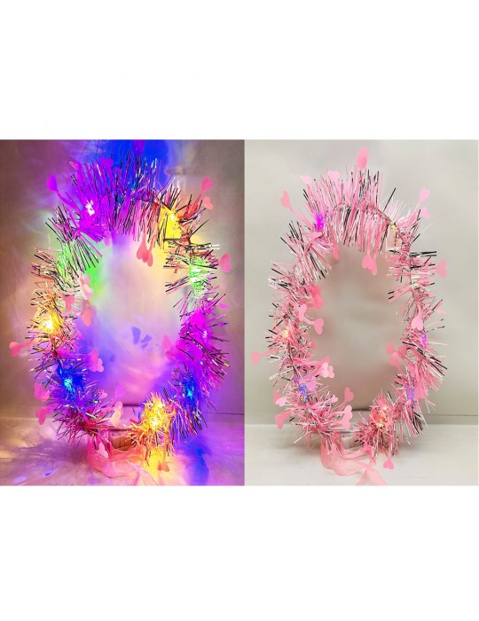 Kalp Püsküllü Gece Parıltısı 3 Modlu LED li Işıklı Taç Pembe Renk
