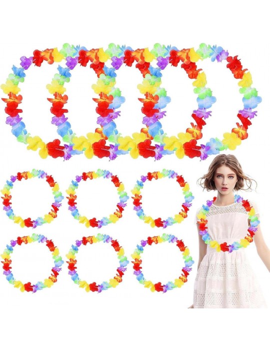 Hawaii Çiçekli Boyun Kolyesi - Renkli Tropikal Parti Leisi 12 Adet