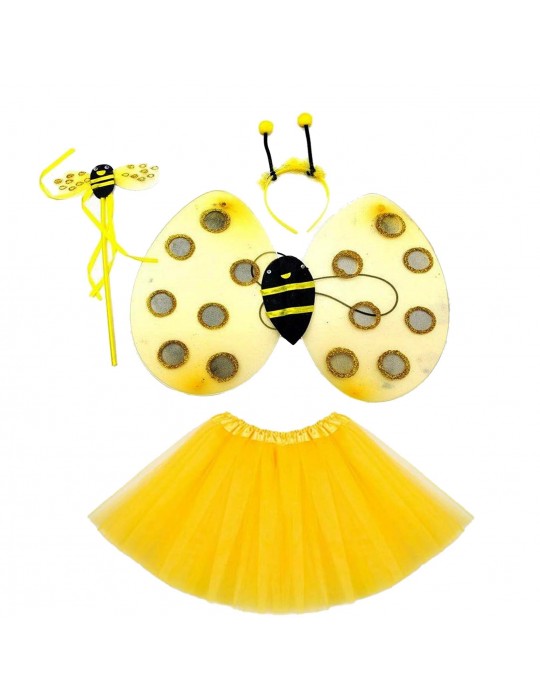 Sarı Renk Arı Kostüm Seti (Tütü, Kanat, Taç, Asa)