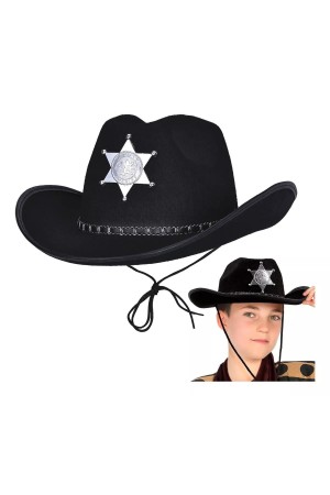 Kovboy Şerif Şapkası Siyah 12 Adet - Kostüm Parti ve Gösteri Şapkası