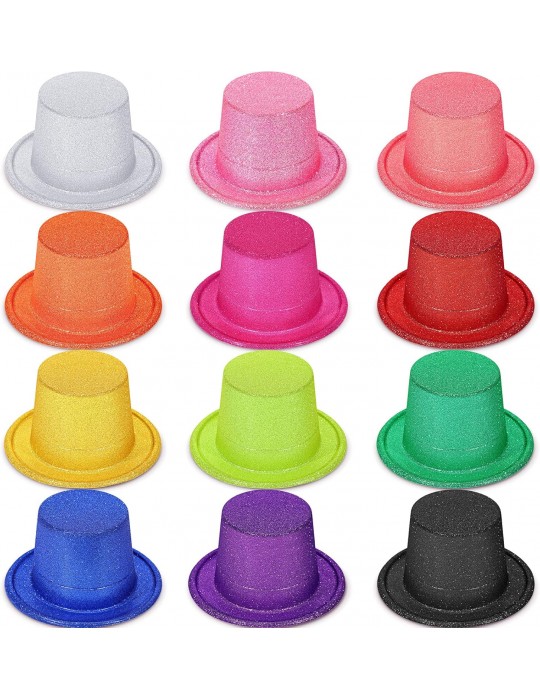 Karışık Renk Simli Silindir Parti Şapkaları (12 Adet)