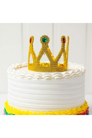 Altın Işıltılı Pasta Tacı Pasta Üstü Taç Plastik Malzeme 8x8 cm