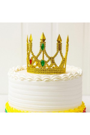 Altın Işıltılı İnce Pasta Tacı Pasta Üstü Taç Plastik Malzeme 8x8 cm