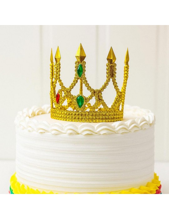 Altın Işıltılı İnce Pasta Tacı Pasta Üstü Taç Plastik Malzeme 8x8 cm