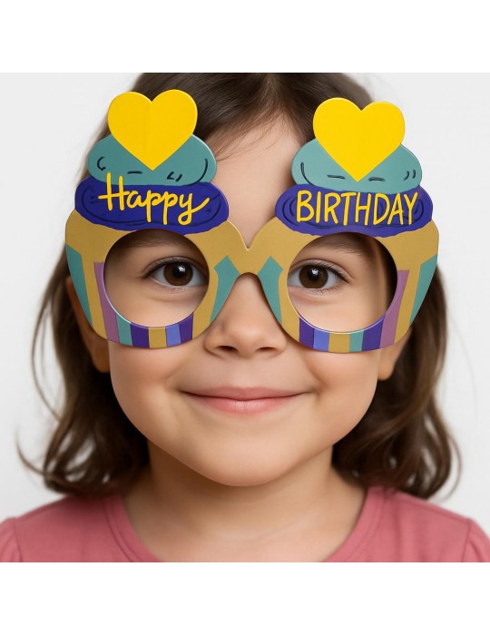 Cupcake Temalı Doğum Günü Renkli Karton Happy Birthday Gözlüğü 6 Adet